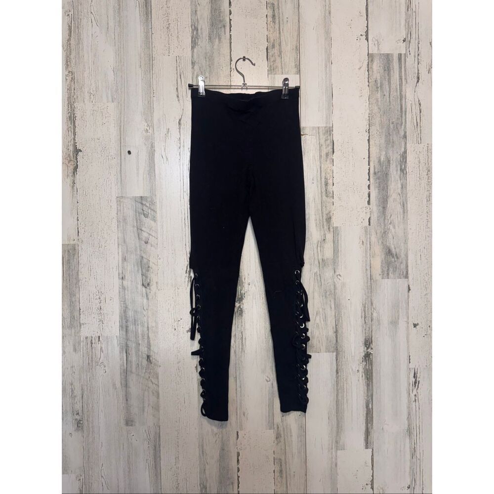 Forever 21 Black Lace Up Leggings Womens Size Small S Side Grommet Gothic Festiv